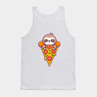 Cute Sloth Sleeping On Pizza Cartoon Tank Top